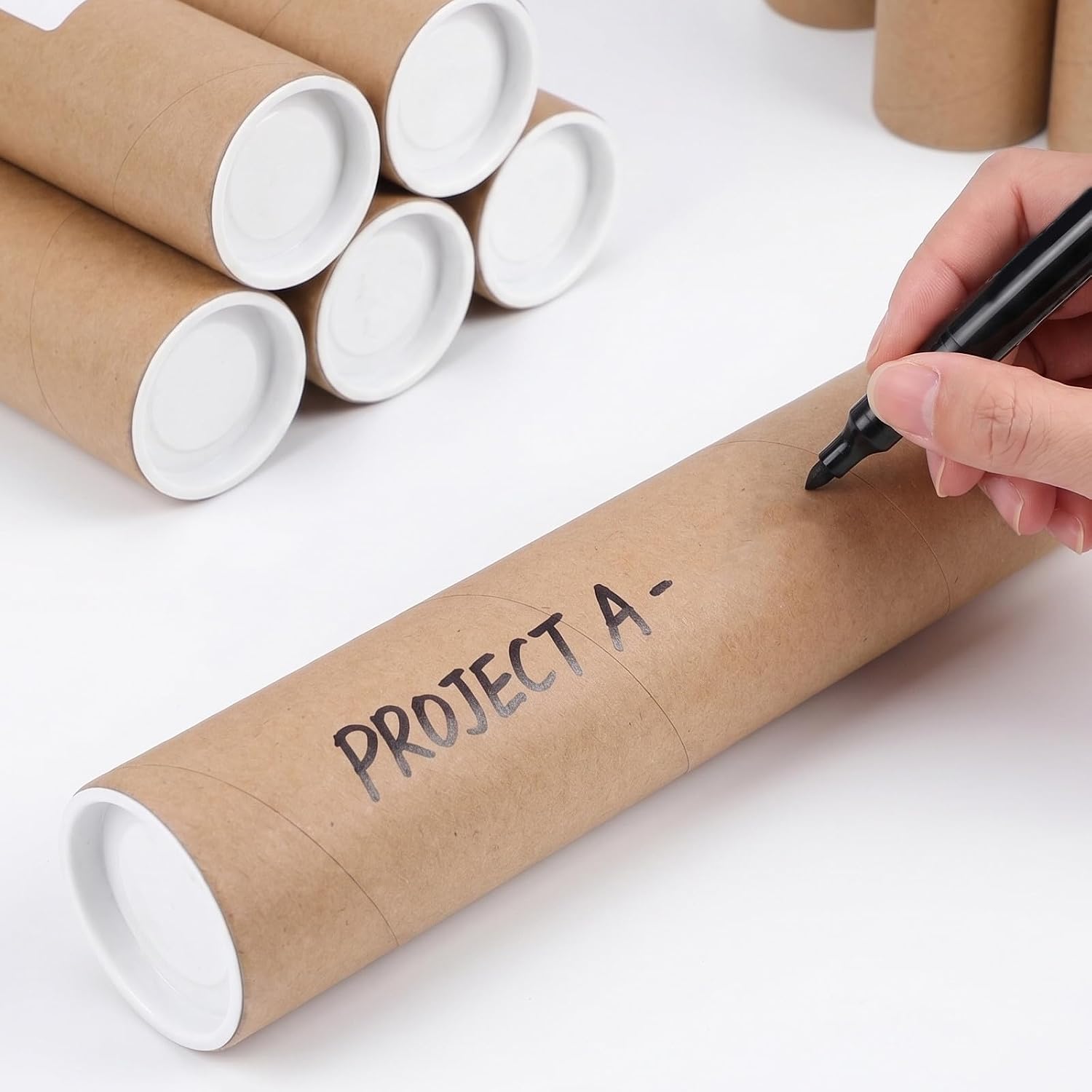 Kisangel Kraft Paper Mailing Tubes round Cardboard Poster Tubes 12pcs with End Caps for Storage and Shipping , Writable Surface , Efficient Vertical Storage for Blueprints and Art Prints