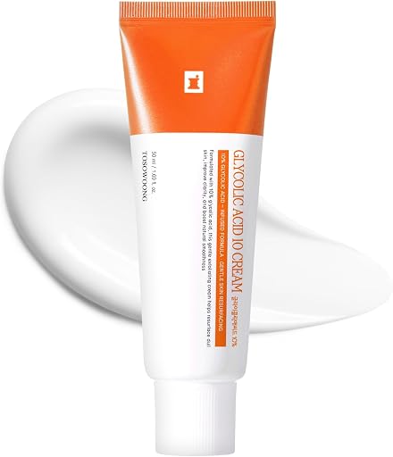 TOSOWOONG Glycolic Acid 10% AHA Cream for Dark Spots & Texture, Wrinkles | Exfoliator, Panthenol, Hyaluronic Acid, Bumpy Skin, Fine Lines, Glass Skin, Smoothing, Korean Skincare, 50ml/1.69 fl oz