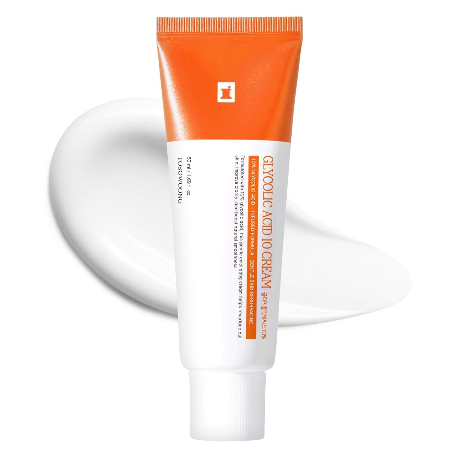 TOSOWOONG Glycolic Acid 10% Cream, AHA Exfoliator, Skin Smoothing Cream for Bumpy Skin, Dark Spot, Wrinkles, Fine Lines with Panthenol, Hyaluronic Acid, Glass Skin, Korean Skincare, 50 ml/1.69 fl. oz.