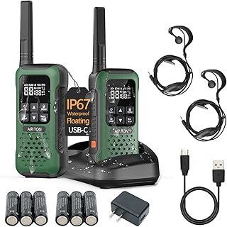 AI-9R IP67 Waterproof Walkie Talkies, Floating Rechargeable Long Range Walkie Talkies for Adults, PMR446 License-free 16CH, SOS Alarm, 2 Way Radios for Kayaking Surfing Fishing (2 Pcs)