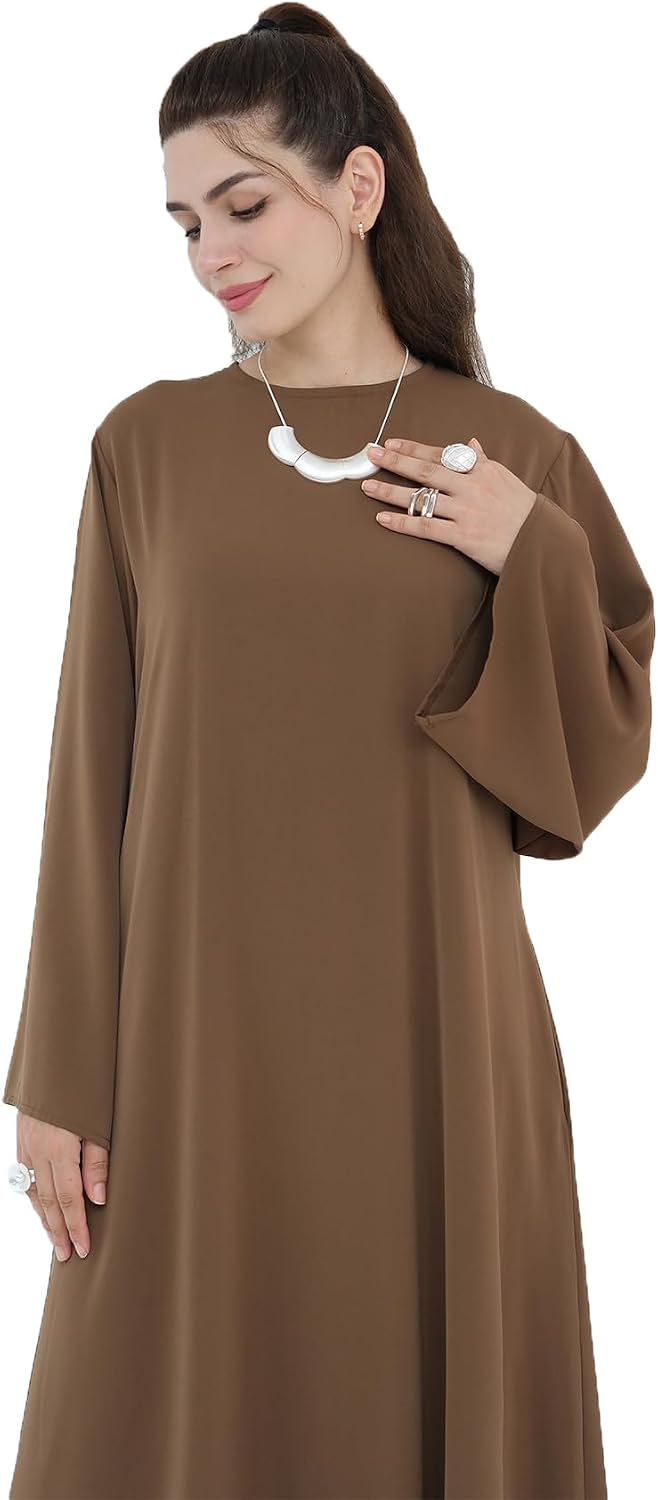 Women Long Abaya Dress with Belt Muslim Bell Sleeve Robe Islamic Maxi Prayer Jilbab