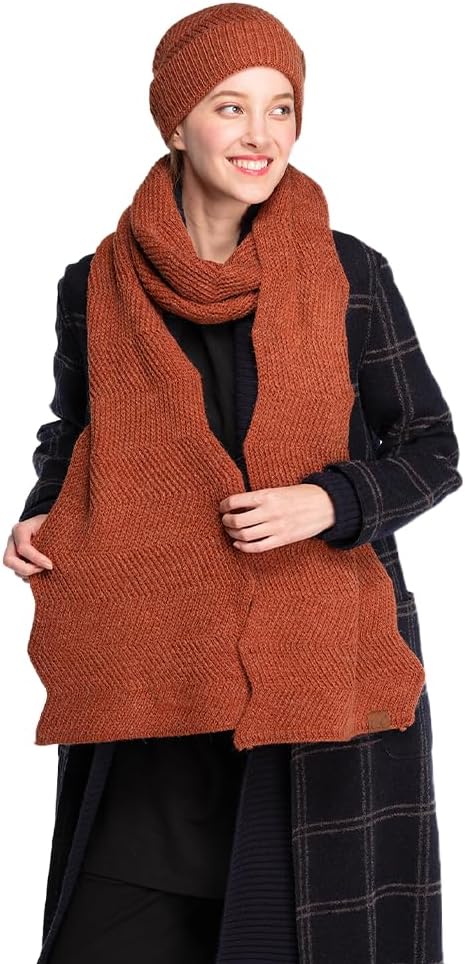 C.C Womens Winter Knit Beanie Hat and Scarf Set, Chevron Pattern, Warm Cozy Accessories