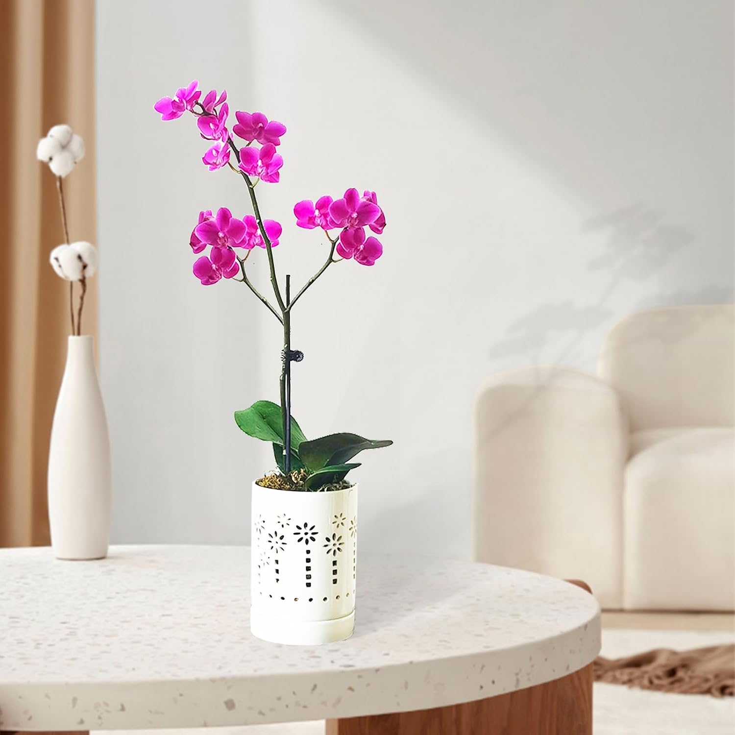 Orchid Pots with Holes,4 Inch Ceramic Orchid Pot for Repotting, Plant Pot for Repotting Orchids and Other Flowers - Indoor/Outdoor White image 4