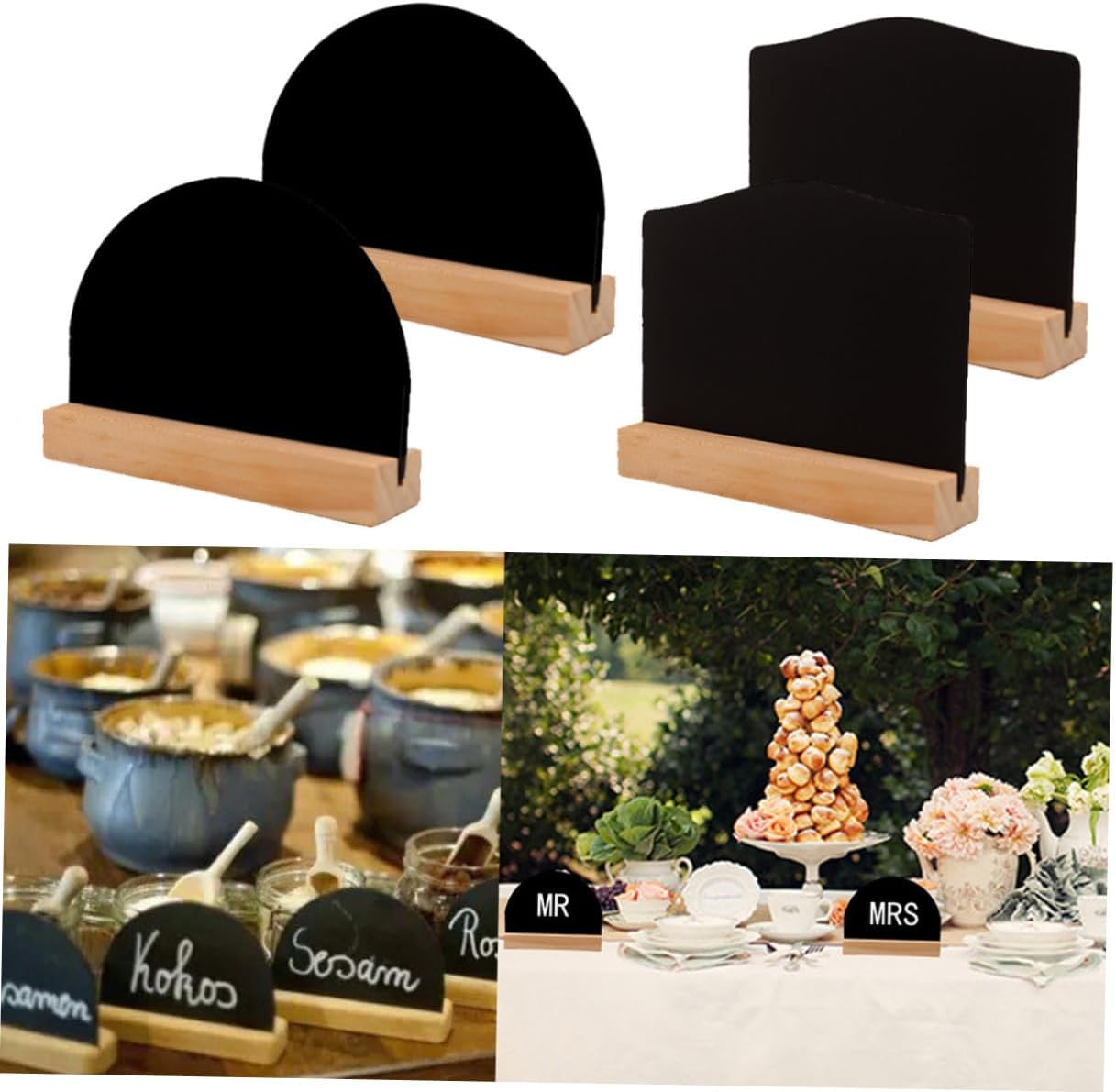 4pcs Wooden Double Sided Mini Blackboards with Bases, Small