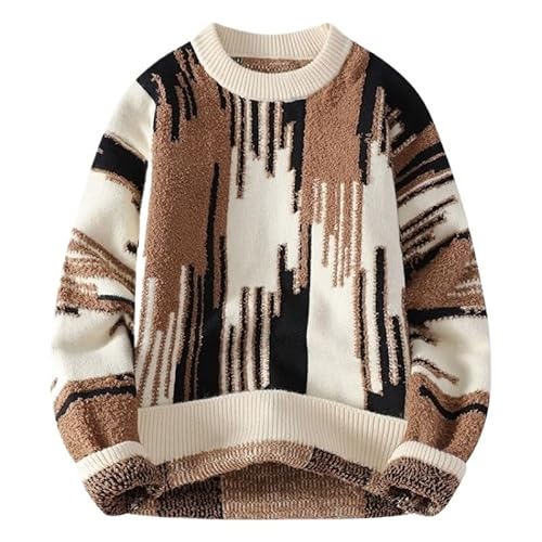 [GFHSKPOK] Winter Print Round Neck Thick Towel Embroidered Sweater Men's Knitted