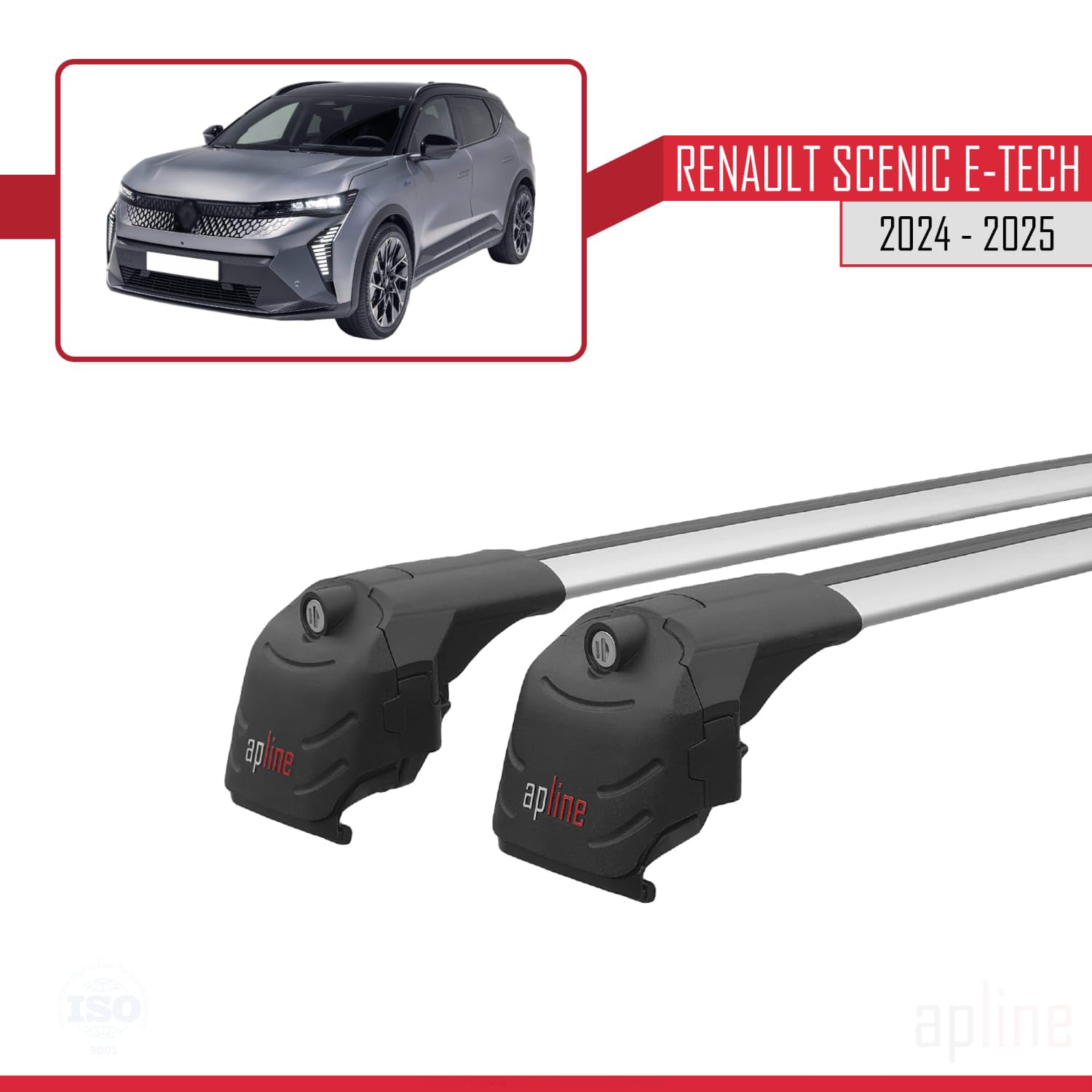 Compatible avec Renault Scenic E-Tech 2024-2026 ACE-2 Modèle Barres de Toit Railing Porte-Bagages de Voiture Aluminium Gris 2 Barres