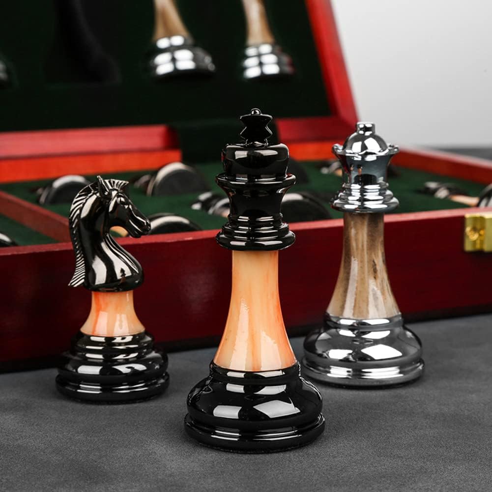 LANGWEI Chess Set for Adults Unique, Travel Board Games with Wooden Folding Chess Board and Retro Metal Alloy Chess Pieces | Best Gift for Adults and Kids