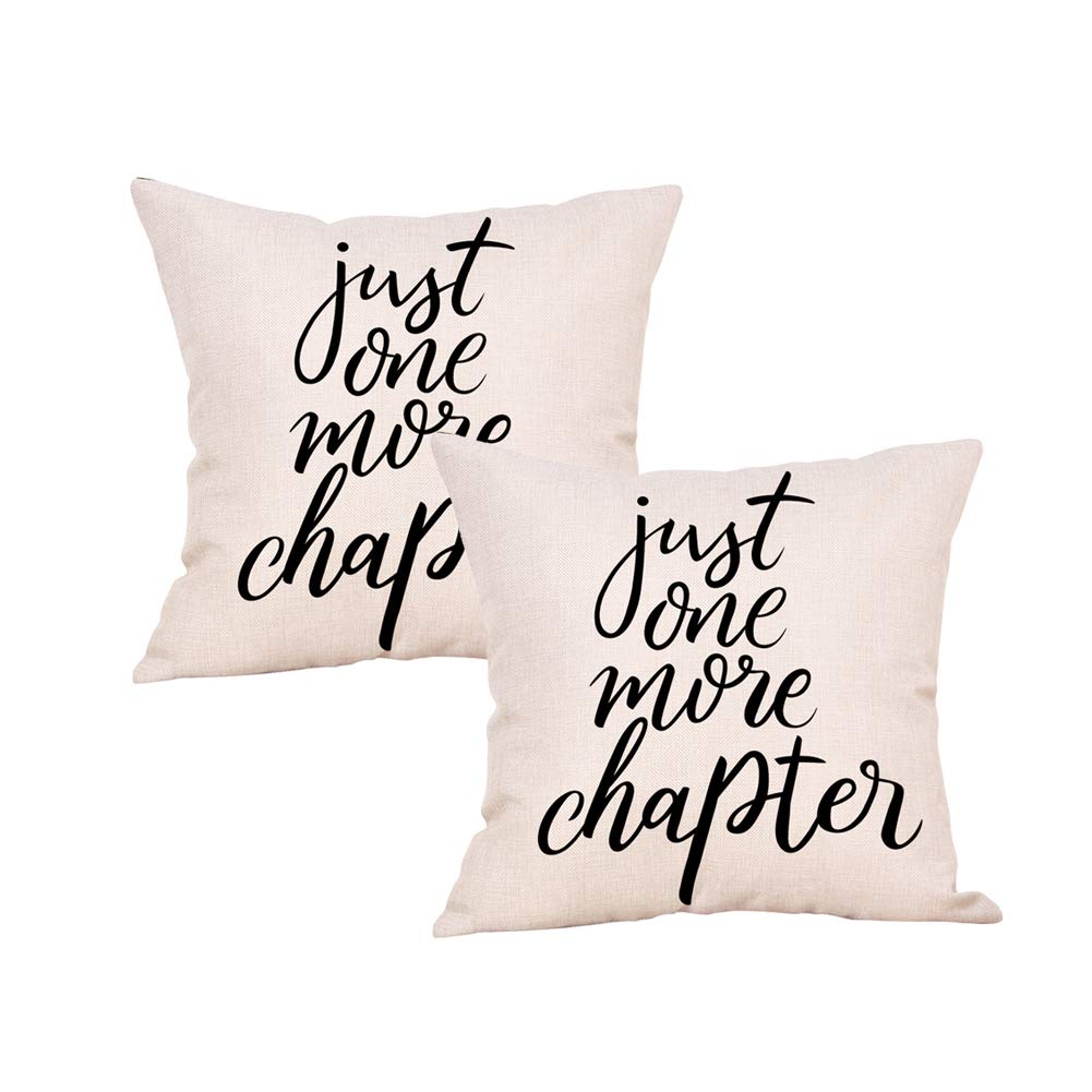 ANIDL Just One More Chapter Throw Pillow Cover Cushion Case Book Lovers 18 x 18 Inch Cotton Linen(Set of 2)