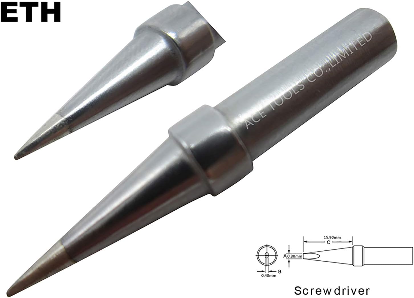 ETH Chisel Screwdriver Soldering Tip 0.0315" / 0.8mm for WESD50 WES50 WESD51 WES51 PES50 LR20 PES51 LR21 WE1010NA (WE1010EU WE1010EDU) WE1010 WECP ACE Brand Solder Iron Handle Tips (3)