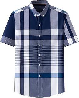 Mens Western Plaid Shirts Pearl Snap Short Sleeve Button Down Smart Office Gingham Dress Shirt Stylish Summer Tops