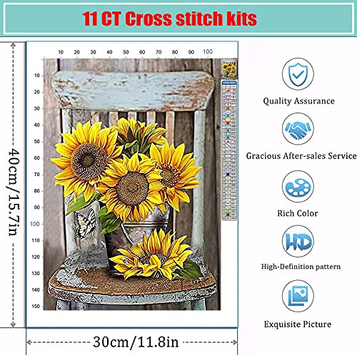 Vigegu Flowers Cross Stitch Kits-Stamped Cross Stitch Kits For Beginners Adults Counted Cross Stitch Kits 11Ct Diy Embroidery Needlepoint Kits Home Decor 12X16Inch #TOP4