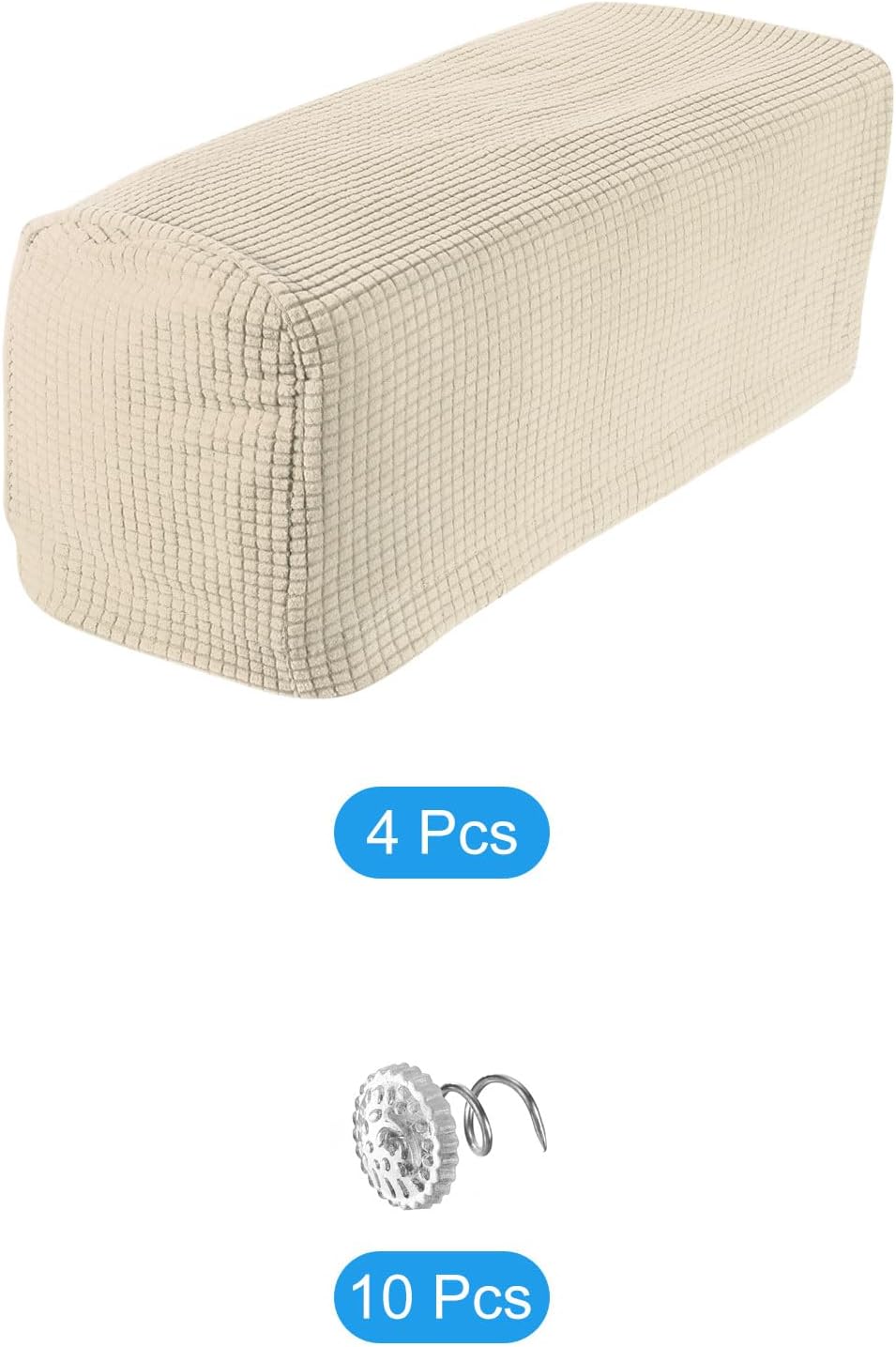 uxcell 4pcs Stretch Armrest Covers for Chairs/Sofas, Couch Arm Covers with Twist Pin, Furniture Protector Slipcovers for Sofa Chair Recliner Cream White