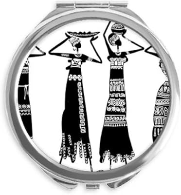 Pritive Africa Dresses Aboriginal Black Totems Hand Compact Mirror Round Portable Pocket Glass