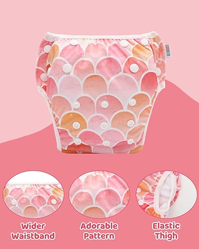 Miniatura 2 de ALVABABY Pañales de natación para bebé, 3 unidades, talla única, reutilizables, lavables y ajustables, para clases de natación y regalos de baby