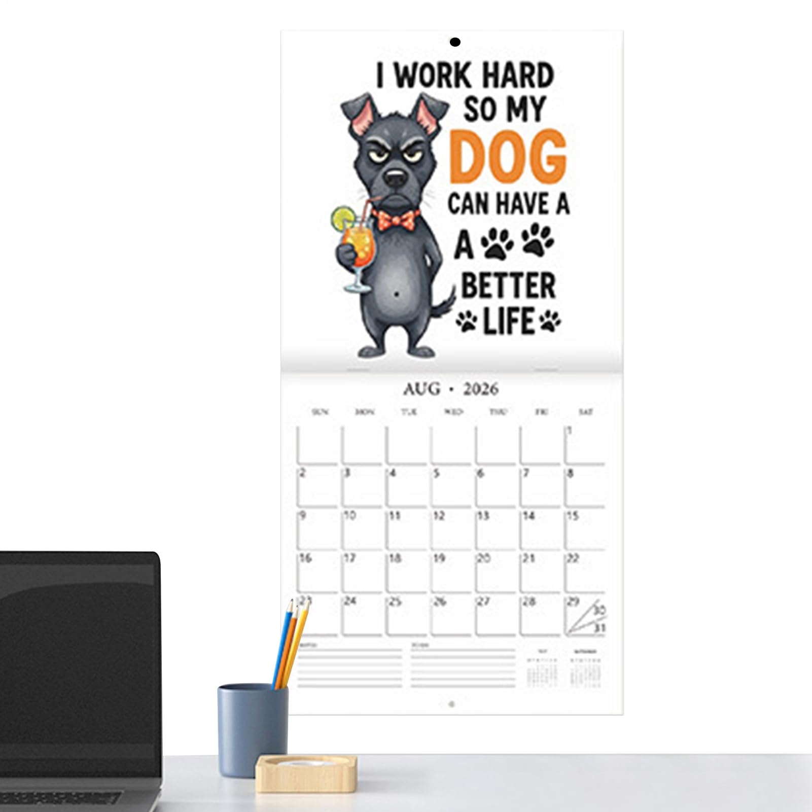 Calendario 2026 Mensual de Pared Perrito Pizarra Organización Laboral Hogar Vacaciones
