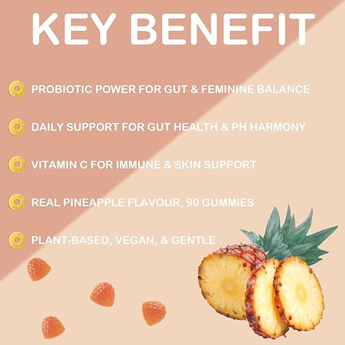 Miniatura 2 de MATOP Gomitas de equilibrio femenino prémium para mujer, probiótico vaginal con soporte de pH, sabor a piña hawaiana, vegano, suplemento de