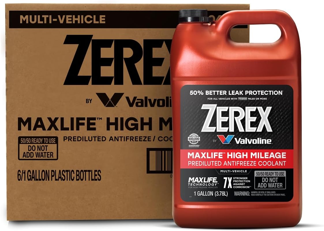 Zerex MaxLife High Mileage Multi-Vehicle 50/50 Ready-to-Use Antifreeze Coolant 1 Gallon (Pack of 6)