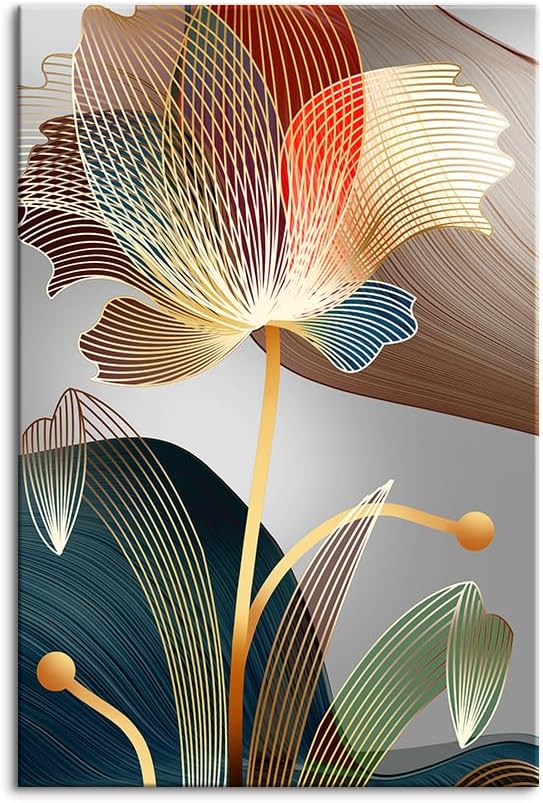 ‌抽象花 キャンバスペインティング ホームデコポスター - モダンミニマリスト プリント フラワーアート 写真木枠付き完成品‌ (7