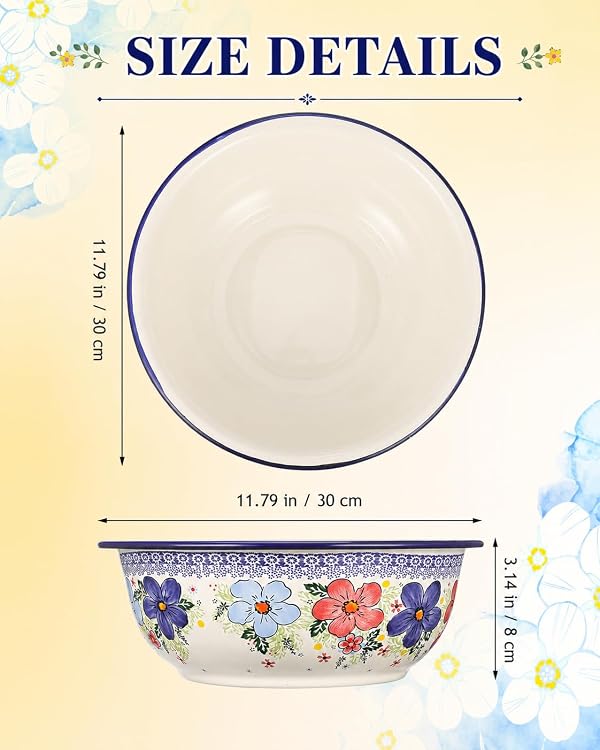 Baluue Set of 2 Enamel Bowls, 11.8 Inch Vintage Floral Enamelware Bowls by Baluue - Used condition - Image 5
