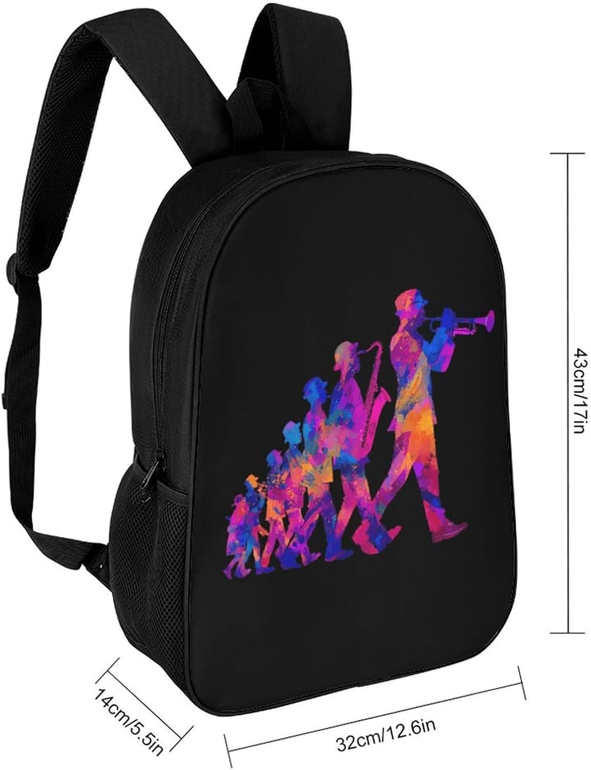 Colorful Silhouette of Trumpet Travel Backpack 17 Inch Casual Daypack Bag with Adjustable Shoulder Straps