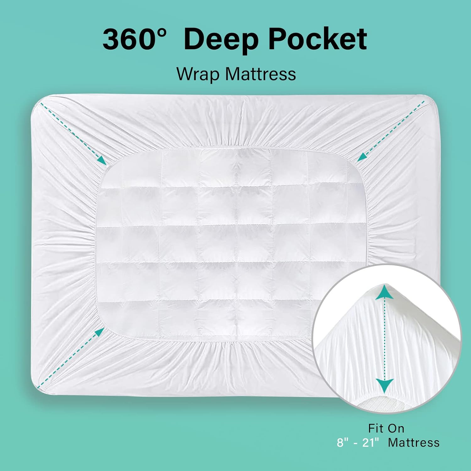 ENITYA Bamboo Mattress Pad Queen Size Breathable, Soft Quilted Fitted Mattress Cover with 400 GSM Down Alternative Fill (8-21” Deep Pocket)