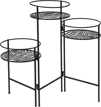 Muddy Hands 3 Tier Black Metal Folding Plant Pot Stand Indoor Home Outdoor Garden Planter Display Holder Shelf