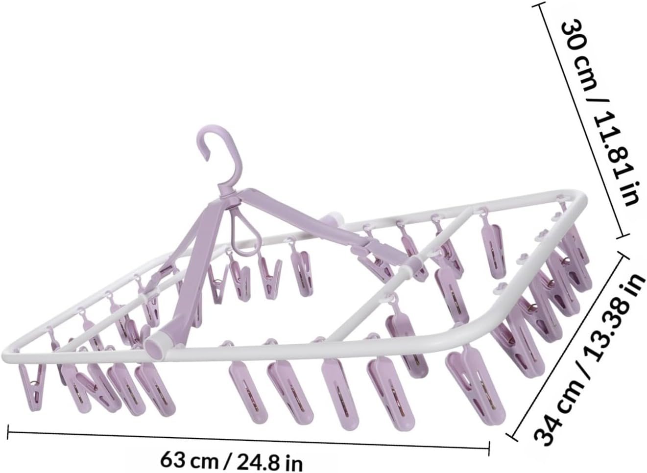 Foldable Sock Drying Rack with 32 Plastic Clips, Purple Clothes Drying Hanger for Laundry and Towels, Wind-Resistant Laundry Storage Solution for Home Use