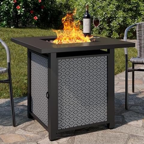 JAMFLY Propane Fire Pit Table Outdoor 28 Inch, Patio Gas Fire Pits 50,000 BTU with Lava Rocks, Waterproof Cover and Lid for Outside, Dark Gray Cover