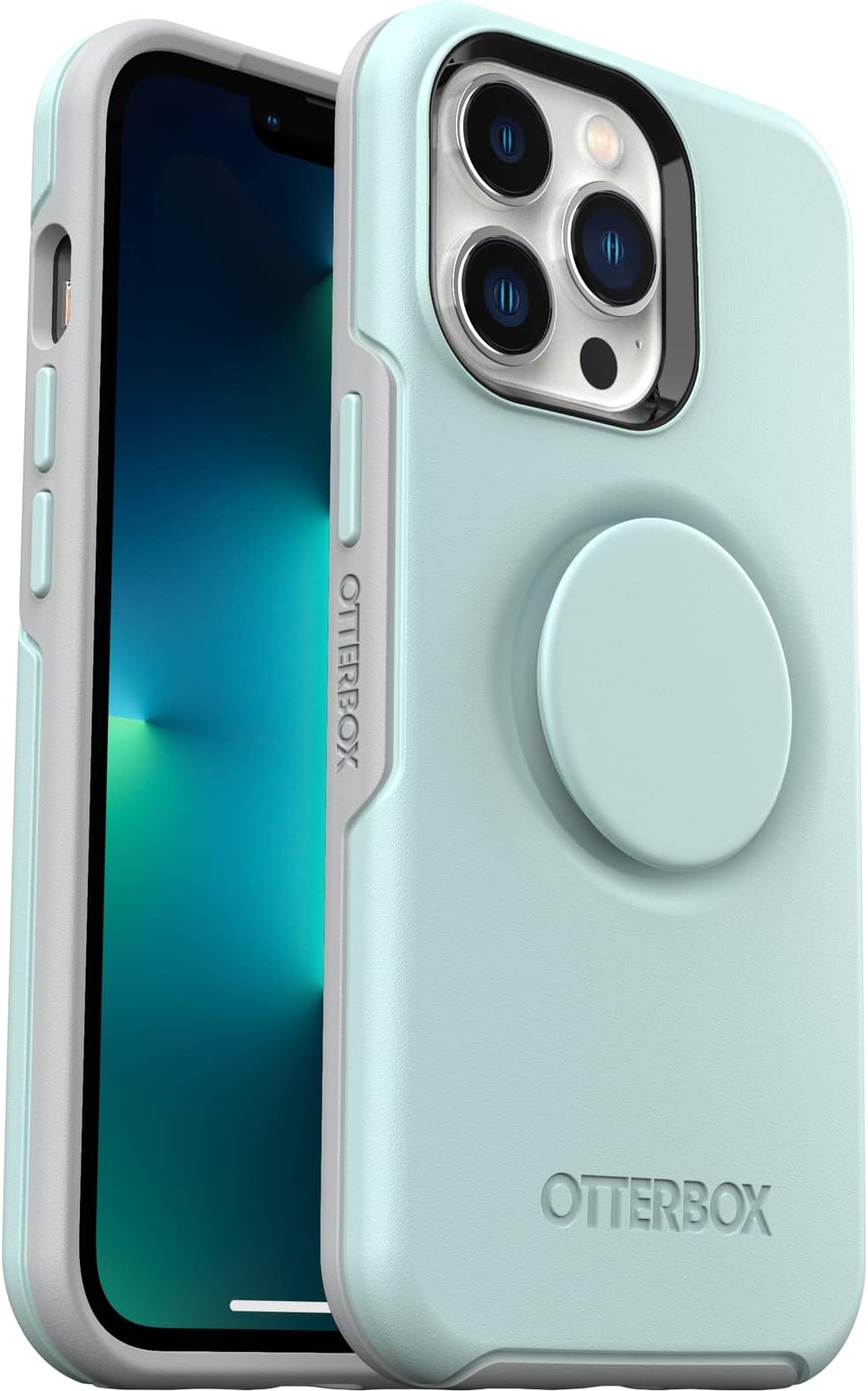 iPhone 13 Pro Otter + Pop Symmetry Series Case - Tranquil Waters (Blue), Integrated PopSockets PopGrip, Slim, Pocket-Friendly, Raised Edges Protect Camera & Screen