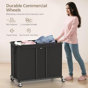 Hodonas Laundry Hamper with Wheels, 230L, Black, 31.5Lx15.75Wx30.7H
