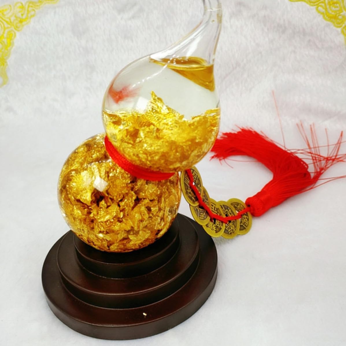 GANAZONO Desktop Decoration Elegant Feng Shui Ornament Crystal Gold Gourd Shaped with 24k Gold Foil Symbolizing Wealth and Prosperity, for Home and Hotel Decor