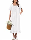 Ekouaer Cotton Nightgowns for Women Vintage Victorian Nightgown Short Sleeve Lace Night Gown Long Nightdress Soft Nightshirt