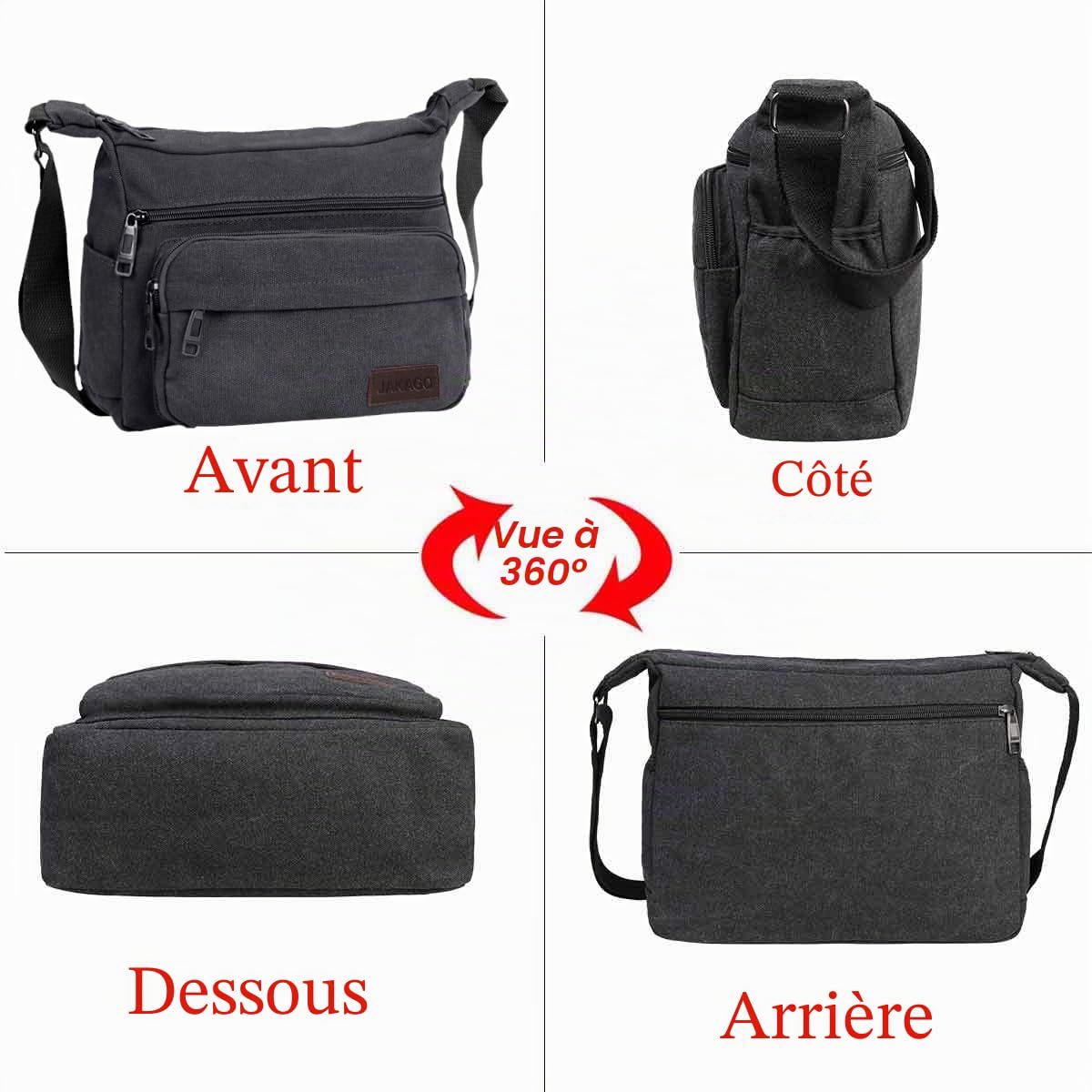 JAKAGO Sac à Bandoulière Homme Imperméable Multi-Poches,Sac de Voyage Décontracté en Toile pour Travail,l'école,Pêche,Camping,Randonnée
