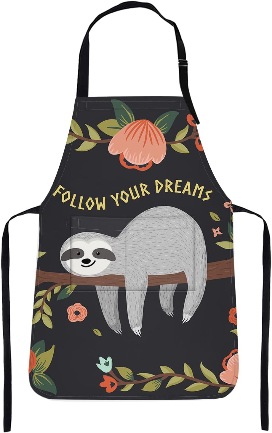 Britimes Apron Home Kitchen Cooking Baking Gardening for Women Men With Pockets Sloth Follow Your Dreams Cute 32x28 inch