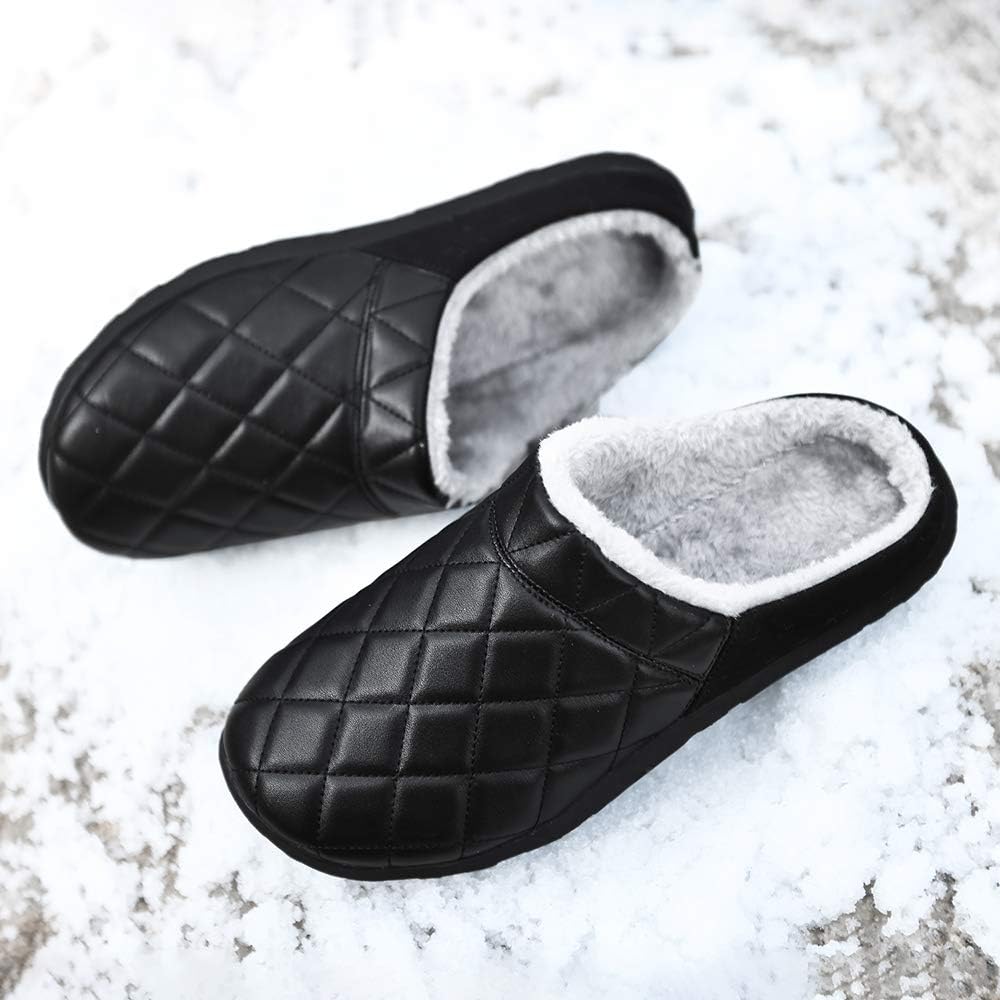 FolHaoth Mens Cozy Slippers Waterproof Oxford Cloth Arch Support House slippers Soft Warm Non-slip Indoor Outdoor Shoes 10 Publack image 5 of 5 B08JCN4DPN