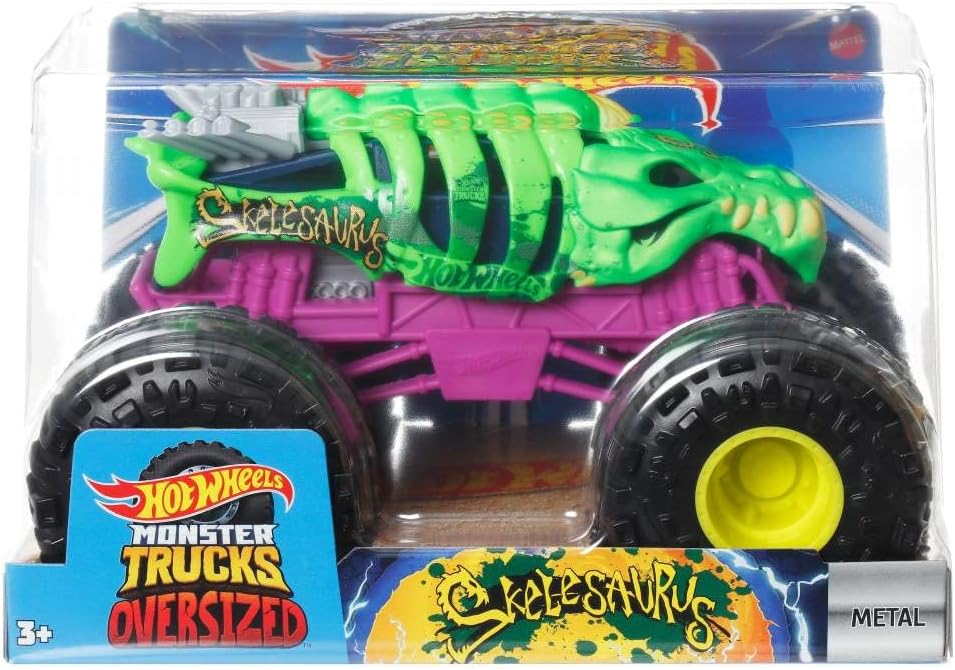 Hot Wheels Monster Trucks Skelesaurus 2024 Toy, 1:24 Scale Die-Cast