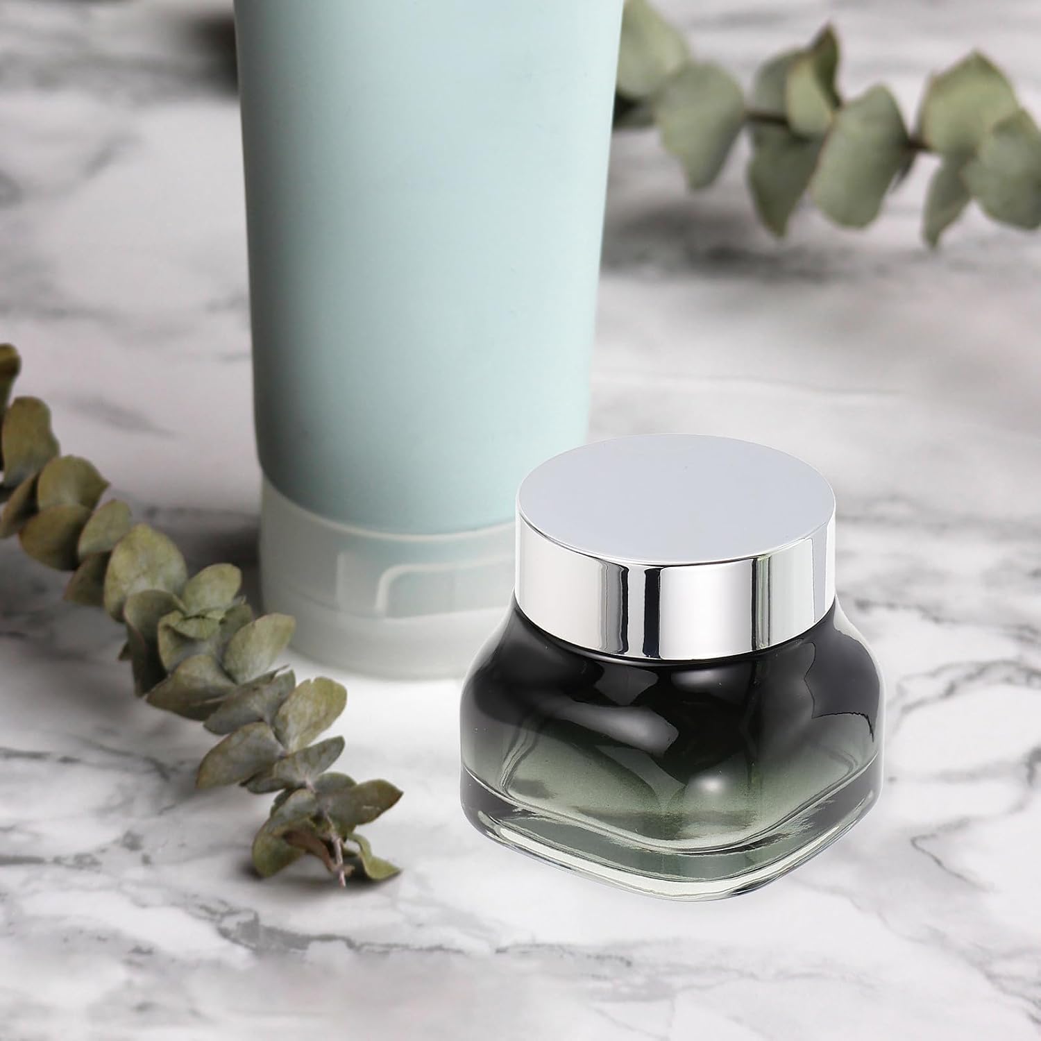 VALICLUD Empty Glass Cosmetic Cream Jar 50g Leak-proof Lightweight Makeup Bottle for Travel and Camping Portable Container for Skincare with Simple Delicate Design
