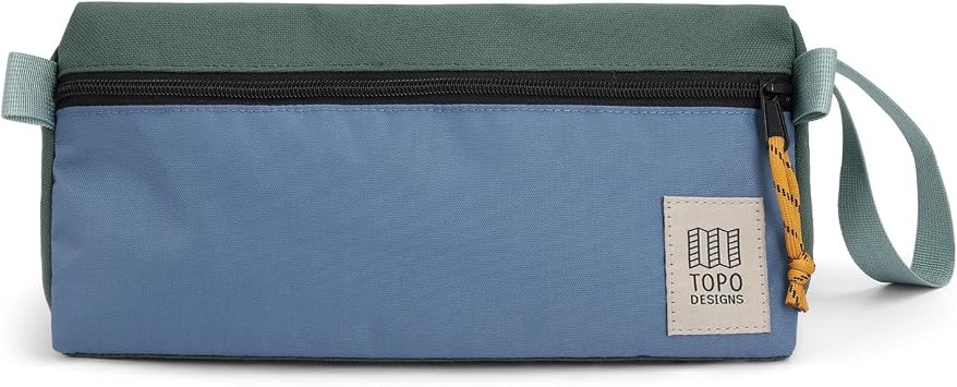 Topo Designs Dopp Kit - Travel Bag for Personal Care Essentials, Self Standing Triangular Shape, Fully Lined for Easy Cleaning, Recycled Nylon Stone Blue/Forest