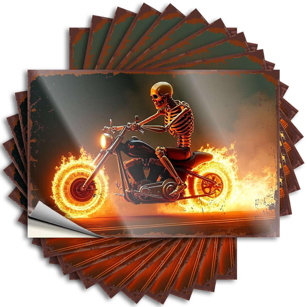 Skeletal Rider On Flaming Motorcycle. Lettering Sticker Love | Plush Tumbler Removable Decal Pack(8X12CM)