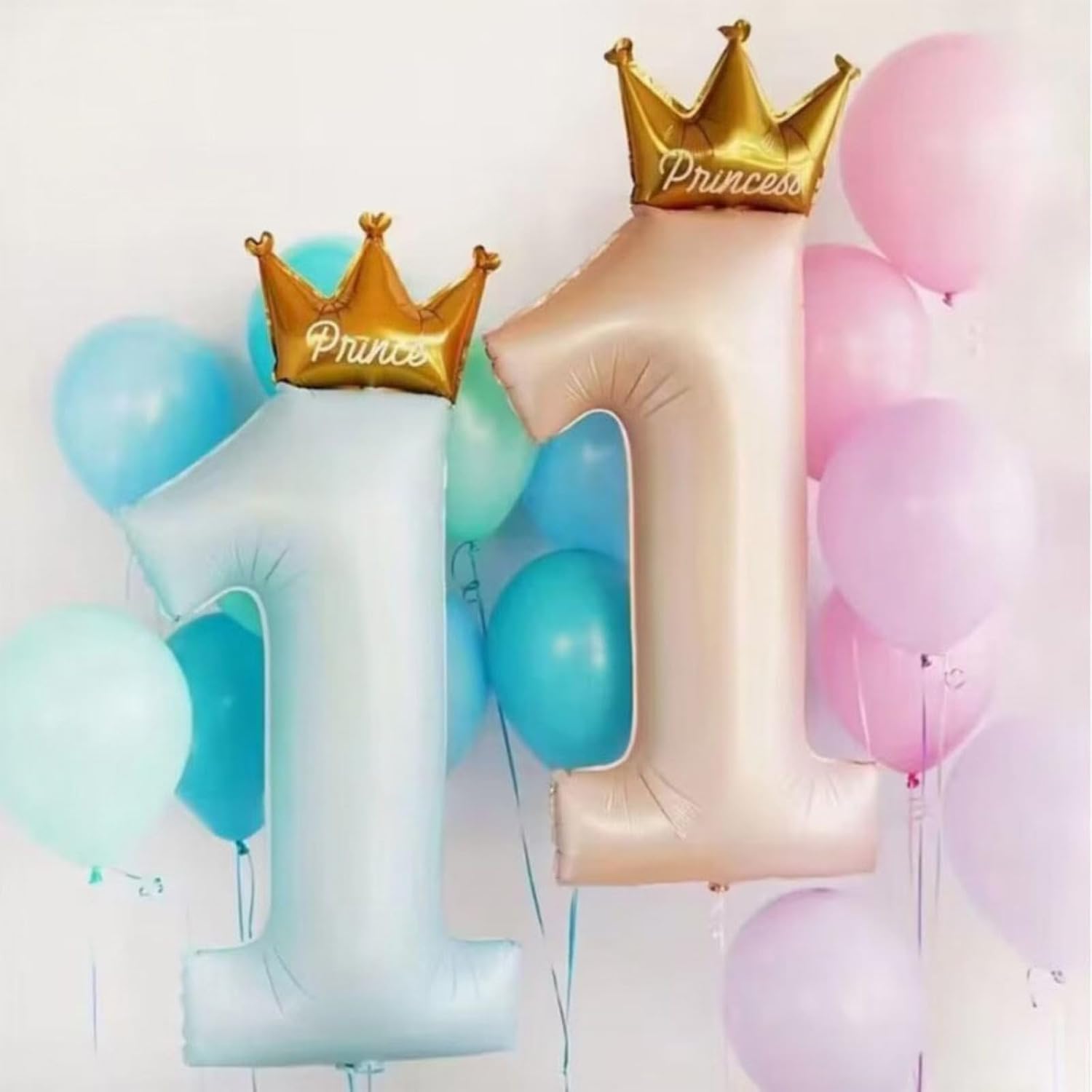 40-Inch Number 1 Balloons Whit Prince Crown, 1st Birthday Decorations for Boys, 1st Birthday Party Balloons, Prince Party Decorations Supplies. (Blue) image 2