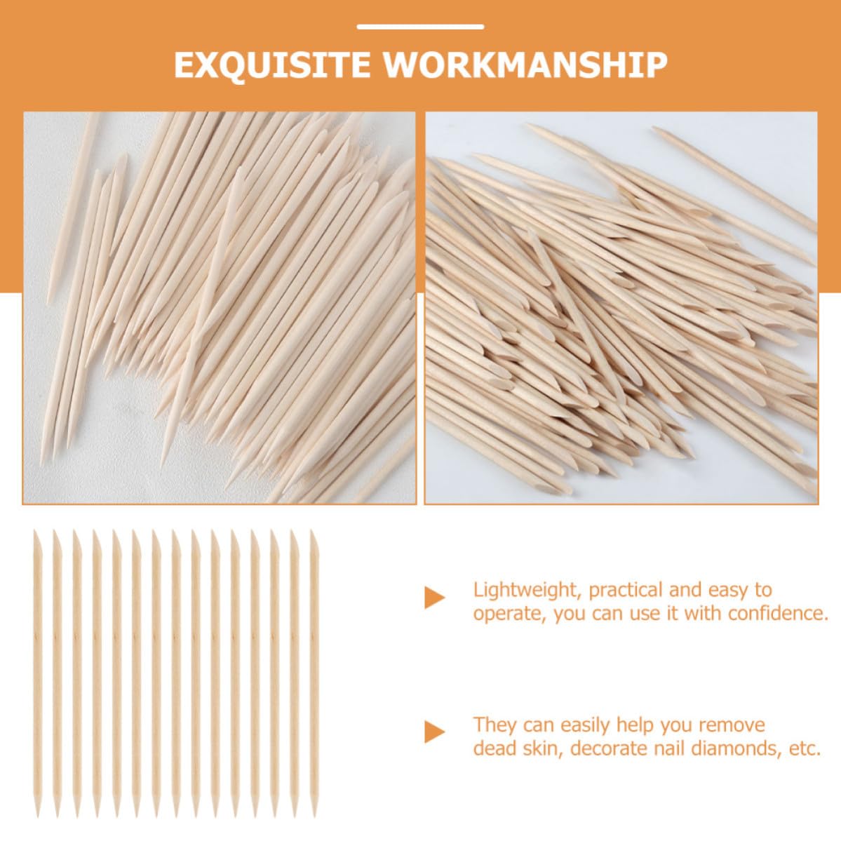 200pcs Wood Nail Cleaning Sticks Double Sided Design Portable Manicure Tools Professional Cuticle Pusher for Home and Beauty Shop Use