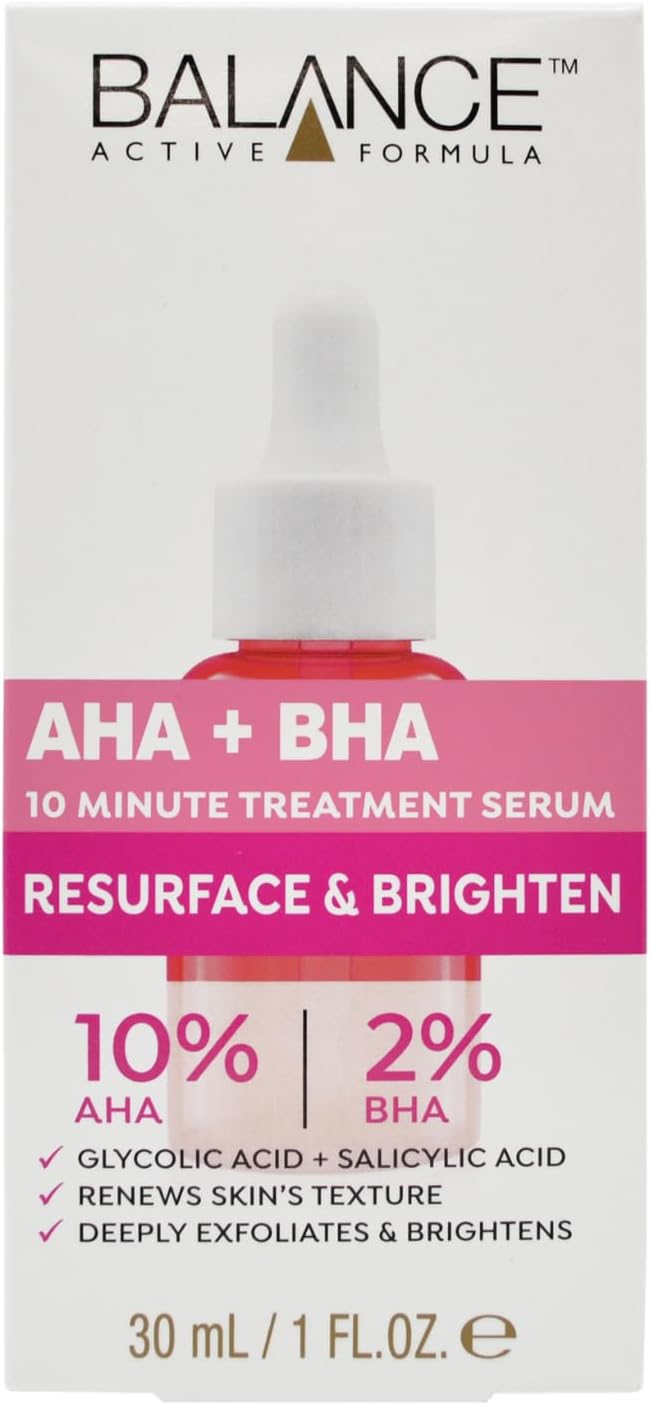 Balance Active Formula Resurface & Brighten AHA 10% + BHA 2% Retexturising Serum With Glycolic Acid & Salicylic Acid. Renews Skin's Texture. Deeply Exfoliates & Brightens, Clear, 30 ml (Pack of 1)