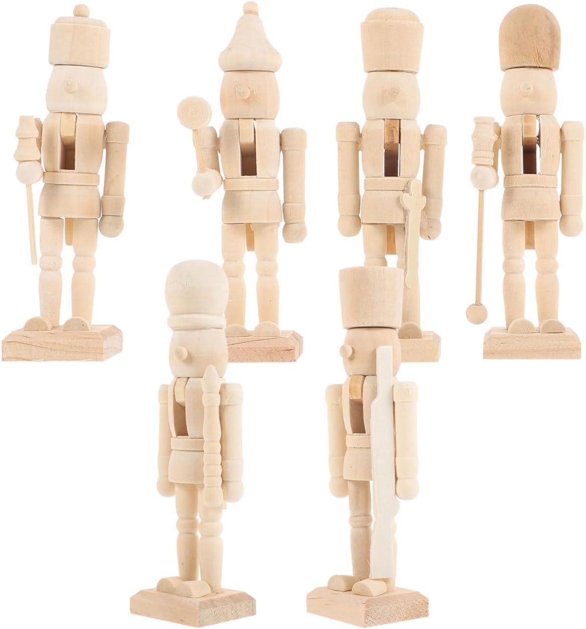 DECHOUS 6Pcs Unfinished Wooden Christmas Nutcrackers to Paint - 5 Inch Small Paintable Nutcracker Figures Ornaments Christmas Decor Holiday Crafts