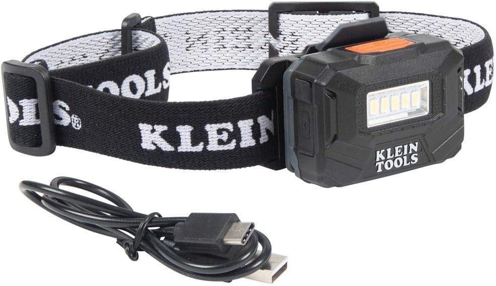 Klein Tools 56049 Rechargeable Headlamp / LED Lights, Adjustable Fabric Strap with Marker / Pencil Holder, 260 Lumens, for Work and Outdoors