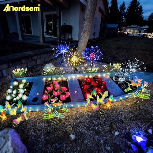 Anordsem Solar Garden Lights Outdoor: Bendable Copper Wire with 120 LED Firework Beads - Colorful Waterproof DIY Fairy Decoration for Yard Pathway Patio - Gifts for Women Mom Homeowners by Anordsem - Image 8