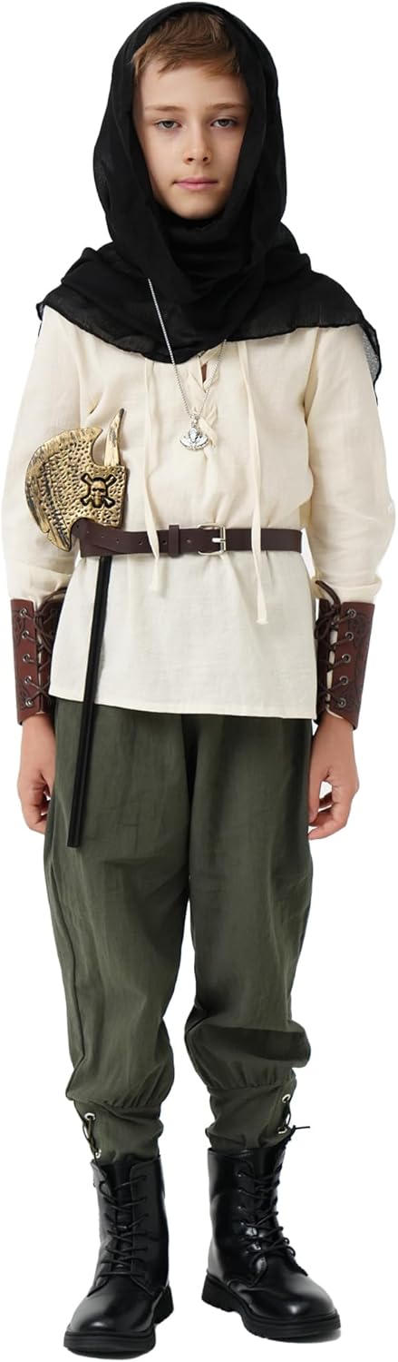 8 Pcs Medieval Costume for Boys Renaissance Viking Pirate Tunic Outfit for Kids - Image 6