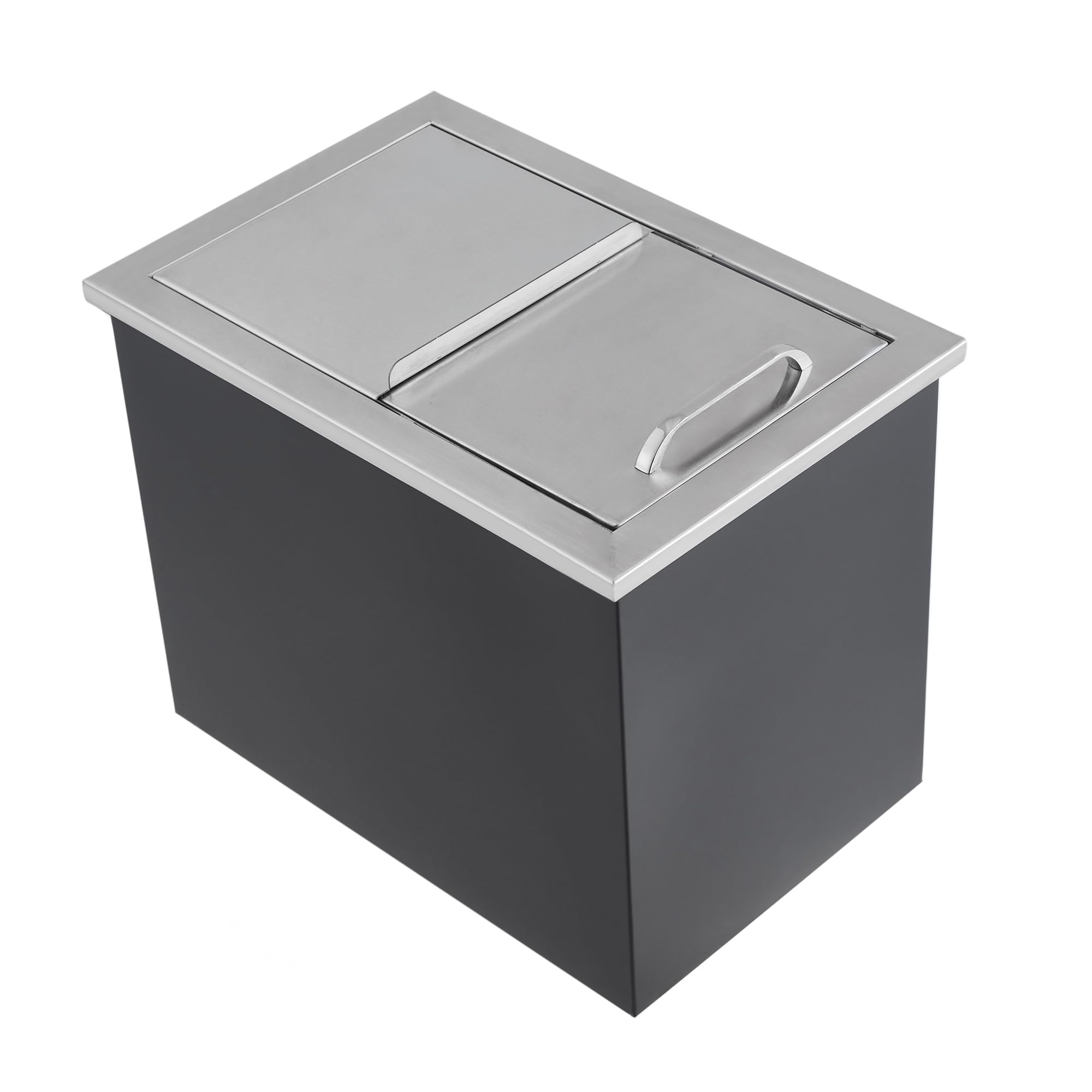 Garvee 26,5L Einbaubarer Getränkekühler Edelstahl– Drop-In Eisbox mit Schiebedeckel, Ablauf, 24h Isolierung für Outdoor-Küche, Bar & Party (18x12x14 Zoll, Schwarz/Silber)