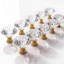 Boahaus 10-Pack Flat Top Crystal Glass Cabinet Knobs Geometric Diamond Cut Drawer Pulls and Knobs for Makeup Vanities, Dressers, Kitchen Cabinets, Modern Closet Hardware with Gold Base