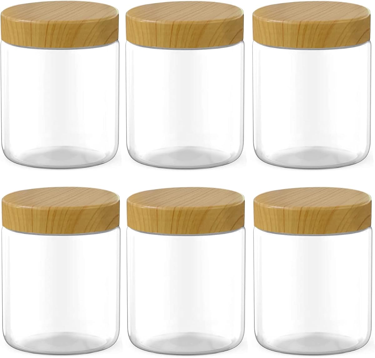 6 Pack 8 Oz Clear Plastic Jars Refillable Kitchen Storage Containers | for Dry Food, Coffee, Nuts.