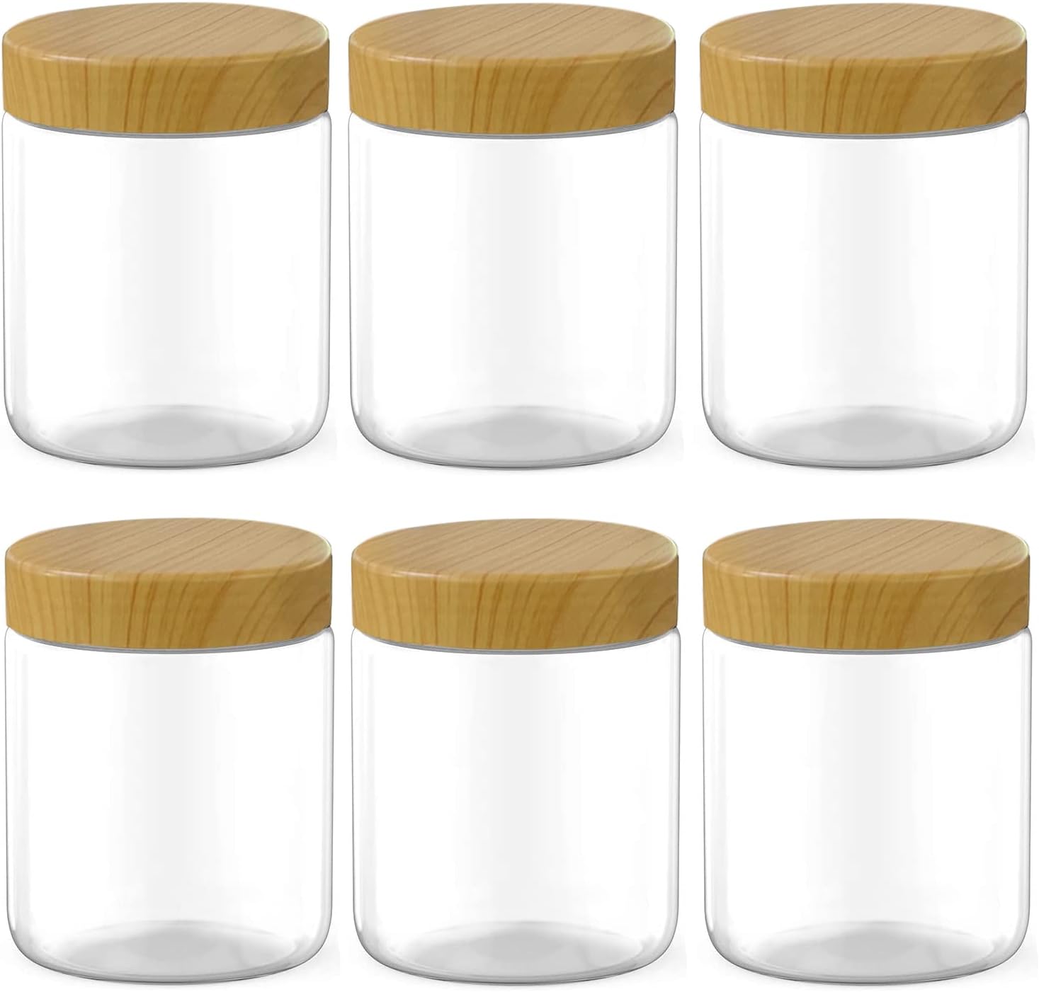 6 Pack 8 Oz Clear Plastic Jars Refillable Kitchen Storage Containers for Dry Food, Coffee, Nuts and More.
